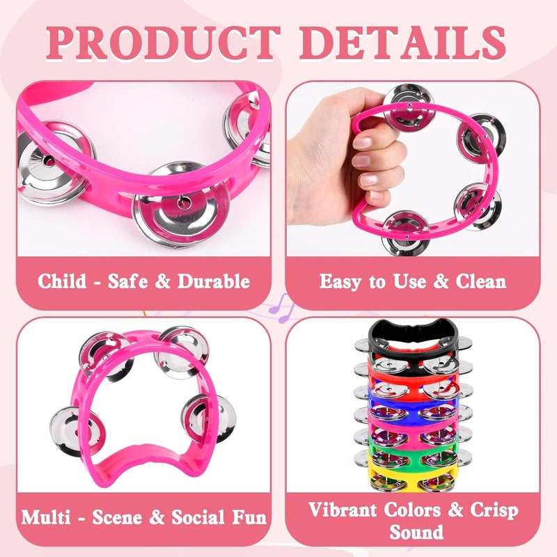 ABSMM 24 PCS Multicolored Tambourines for Kids - 4 Bells Handheld Musical Instruments and Noise Makers Perfect for School Supplies Church Kindergarten Weddings Christmas Parties and Group Performances - Image 3